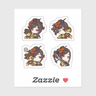 Chiori Genshin Impact 4 stickers op één vel