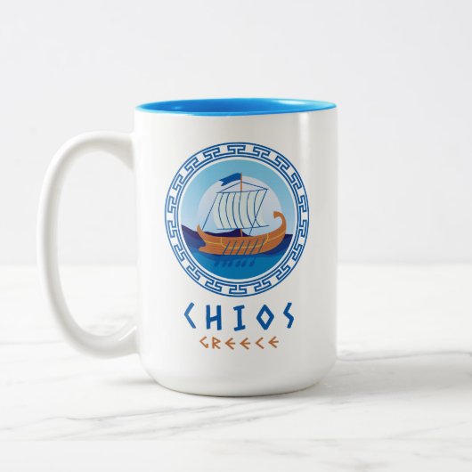 Chios, Griekenland Grieks scheepsontwerp Tweekleurige Koffiemok (Links)