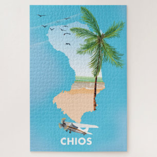 Chios Griekenland illustreerde kaart. Legpuzzel