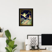 Chiostri Art Déco "Girl & Peacock" Imprimer (Bureau à domicile)
