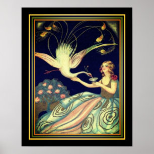 Chiostri Art Déco "Girl & Peacock" Imprimer
