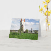 Chiot à la carte de voeux de jeu (Fleur jaune)