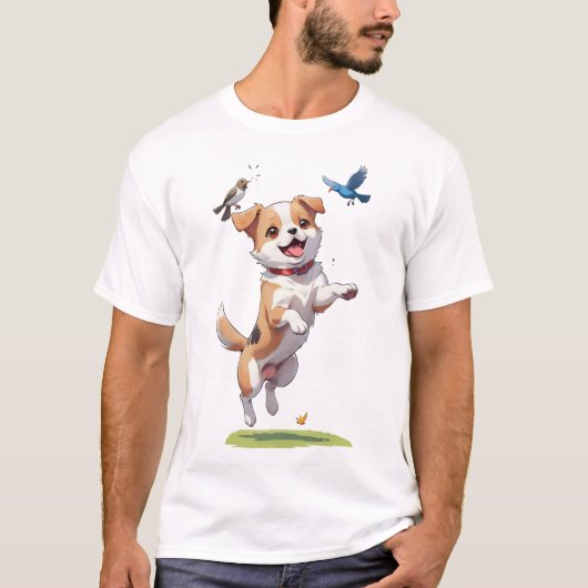 Chiot Avec Oiseaux, T-Shirts (Devant)