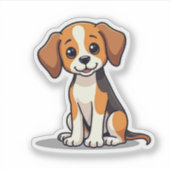 Chiot Beagle Kawaii – Autocollant Pose Assise (Devant)