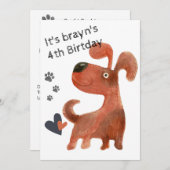 chiot chien mignon invitations de 4e anniversaire (Devant / Derrière)