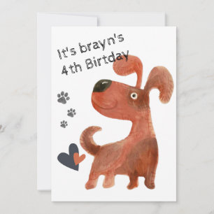 chiot chien mignon invitations de 4e anniversaire