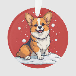 Chiot Corgi Mignon Assis Dans Une Scène De Noël En