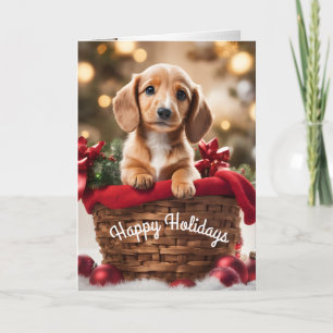 Chiot de Noël dans un panier carte de vacances Dox