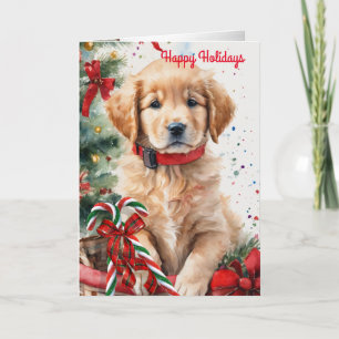 Chiot de Noël dans un panier carte de vacances "Go