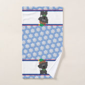 Chiot de Noël en bleu avec flacons blancs (Serviette à main)