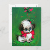 Chiot de Noël rétro vintage Carte postale (Devant / Derrière)