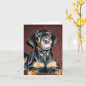 Chiot de poche Doberman Souriant - Carte de note v (Fleur jaune)