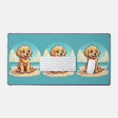 Chiot doré mignon sur une scène de plage ensoleill (Clavier et souris)