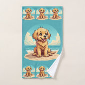 Chiot doré mignon sur une scène de plage ensoleill (Serviette à main)
