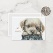 Chiot en Jeans Art Monogramme Carte de note person (Devant/Arrière en situation)