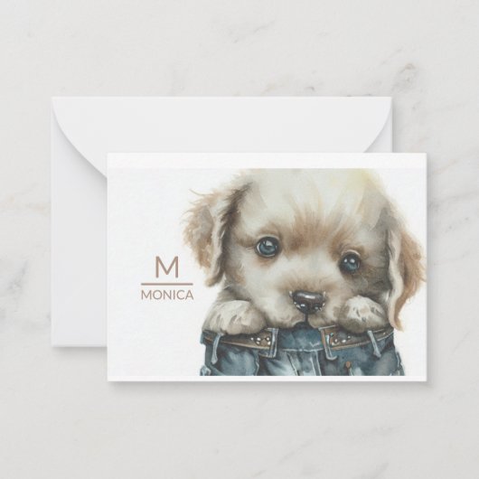 Chiot en Jeans Art Monogramme Carte de note person (Devant)
