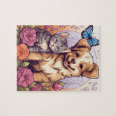 Chiot et chaton, Puzzle de papillon et de jeu de f (Horizontal)