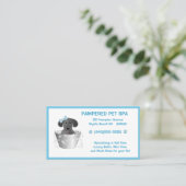 Chiot Groomer Dans Tub Carte de visite Bleu (Debout devant)