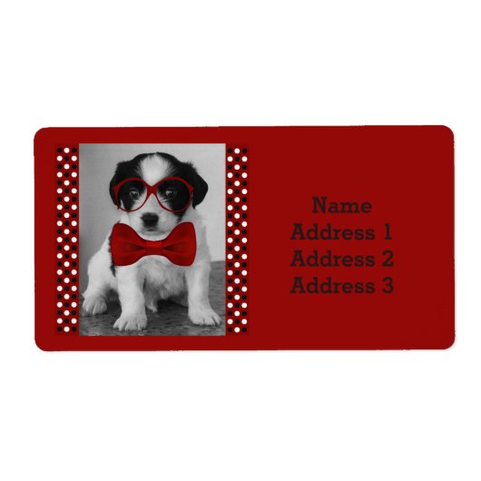 Chiot mignon avec Bow rouge et Étiquette de adress (Devant)