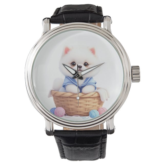 Chiot Mignon dans un Panier eWatch Montre (devant)