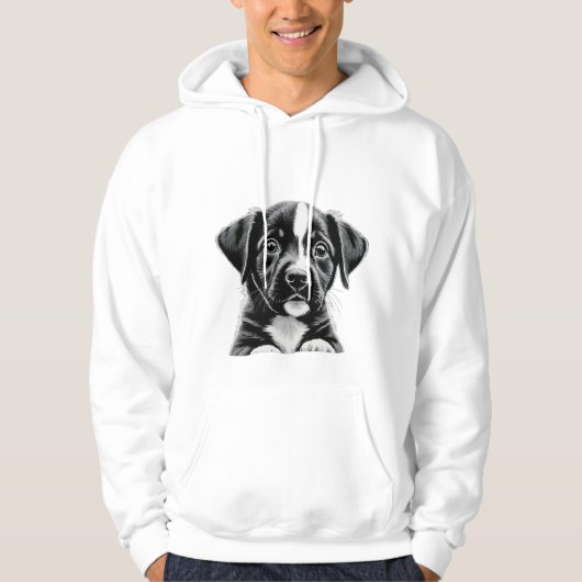 Chiot noir et blanc mignon – Sweat à capuche pour  (Devant)