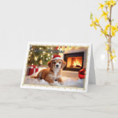 Chiot par cheminée Carte de Noël (Fleur jaune)