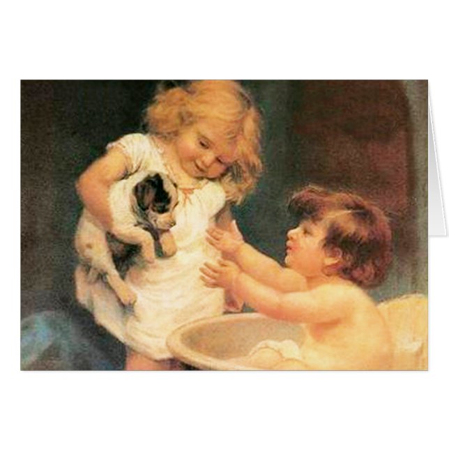 Chiot Prenant Un Bain Vintage Antique (Devant horizontal)