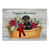 Chiot Rottweiler dans le panier Carte de Noël (Devant horizontal)