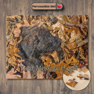 Chiots Bringés dans un Tas de Feuilles Puzzle à Pi