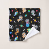 Chiots Dans L'espace Aquarelle Chiots Astronautes (Gant de toilette)
