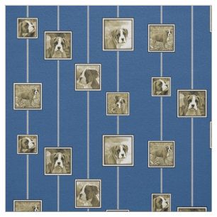 Chiots de boxeur de sépia sur le tissu bleu