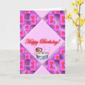 Chiots et Coeurs roses Carte d'anniversaire (Fleur jaune)