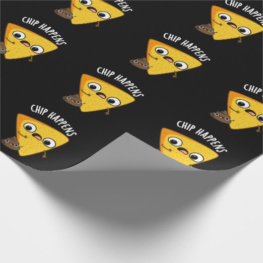 Chip Happens Funny Poop Pun Dark BG Cadeaupapier (Hoek)