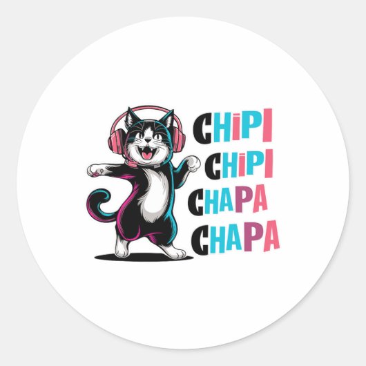 Chipi Chipi Chapa Chapa Dancing Cartoon Cat Ronde Sticker (Voorkant)
