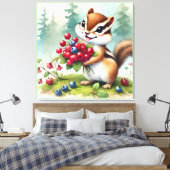 Chipmuk holding berries canvas afdruk (Insitu (Slaapkamer))