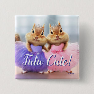 Chipmunk Ballerina Duo Vierkante Button 5,1 Cm