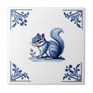 Chipmunk Delfts Blauw Witte Hoeken Bosdieren Tegeltje