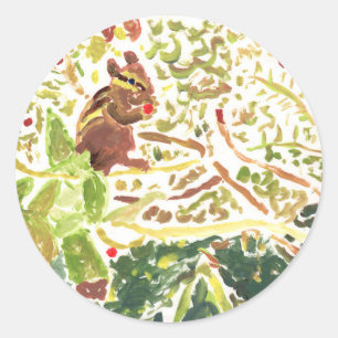 Chipmunk die een bes-ronde sticker eet