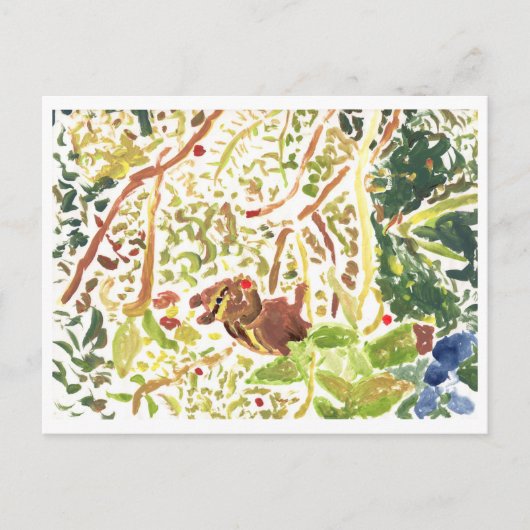 Chipmunk die een briefkaart met bessen eet (Voorkant)