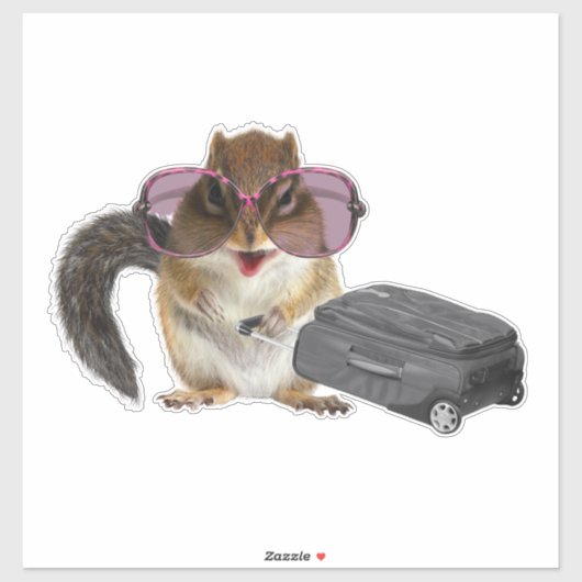 Chipmunk draagt een zonnebril en houdt bagage vast sticker (Vel)