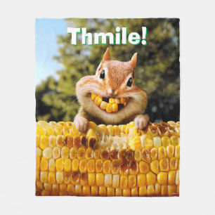 Chipmunk Eating Corn Fleece Deken