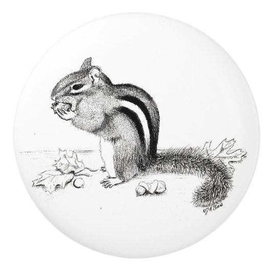 Chipmunk en Acorns Keramische Knop (Voorkant)