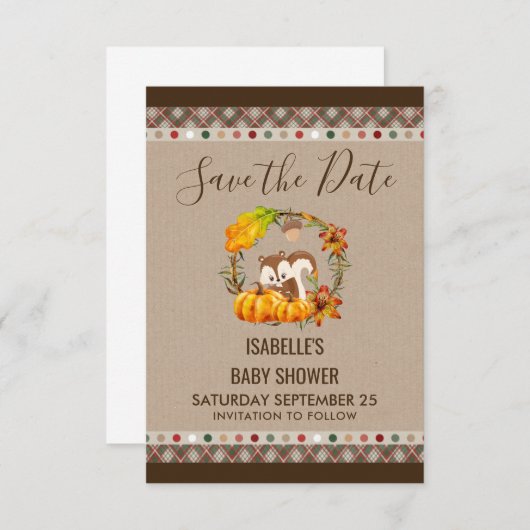 Chipmunk en Pomkins Herfst Rustic STD Save The Date (Voorkant / Achterkant)