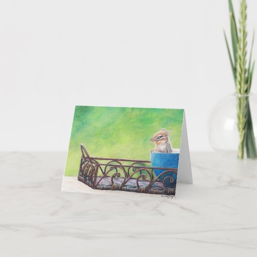 Chipmunk in Blue Bowl Animal Art Note Kaart (Voorkant)