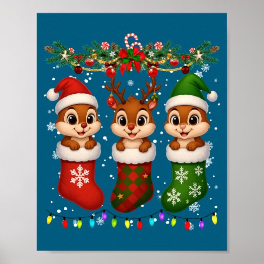 Chipmunk In Christmas Socks Lights Chipmunk Xmas L Poster (Voorkant)
