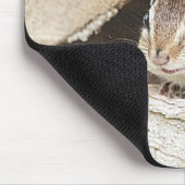 Chipmunk in een houten stapel muismat (Hoek)