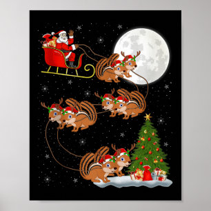 Chipmunk Kerstman slee vliegend grappig magisch Ke Poster