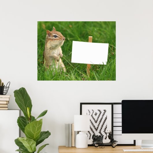 chipmunk met blanco teken poster (Thuiskantoor)