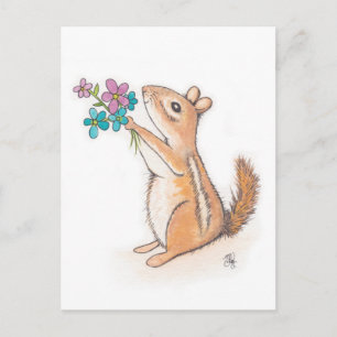 Chipmunk met Bloemboeket Briefkaart