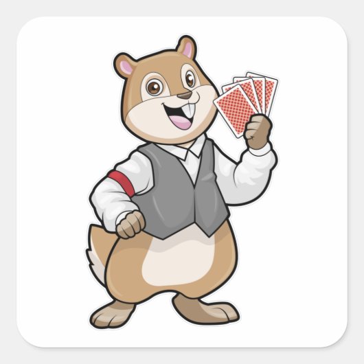 Chipmunk op Poker met pokerkaarten Vierkante Sticker (Voorkant)